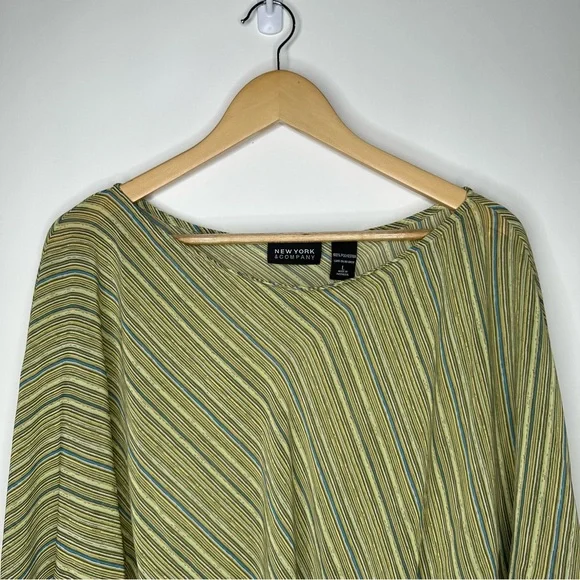 SOLD! New York & Company Striped Green Brown Flare Sleeve Blouse L #X0927 - Picture 3 of 15